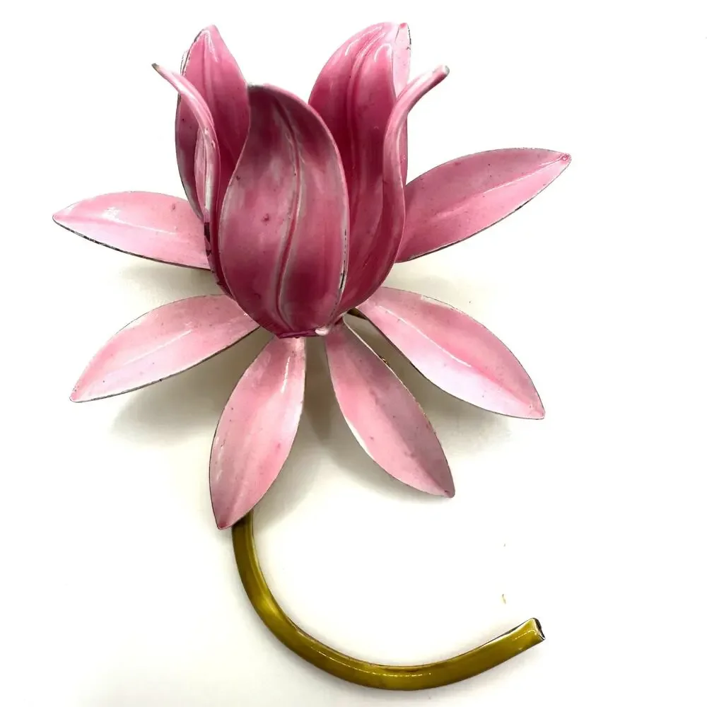 Original by Robert signed vintage gold tone pink green enamel 3D flower brooch
